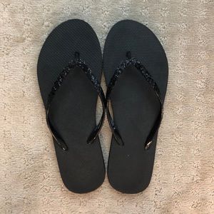 Sparkly Black Flip Flops